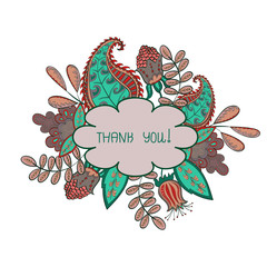 Floral frame. Decorative element with beautiful vector flowers and leaves. Bright vector illustration.