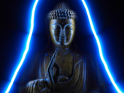 Buddha With Neon Blue Aura