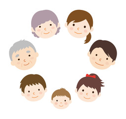 家族　笑顔　7人