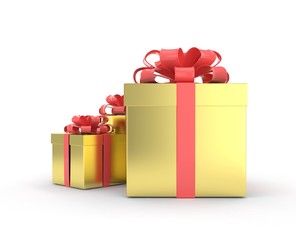 three gift boxes with bows isolated on white