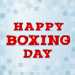 Fototapeta na wymiar Happy boxing day red inscription in 3d style on blue background with snowflakes. EPS10 vector illustration