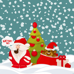 Cute Santa ,monkey in bag and christmas tree invintation card.