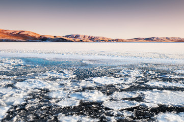 Ice on the frozen lake.