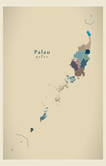 Modern Map - Palau with regions and islands colored PW