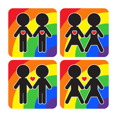 Gay and lesbian couples vector icons set.