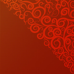 red background with swirls and patterns, corner,vector
