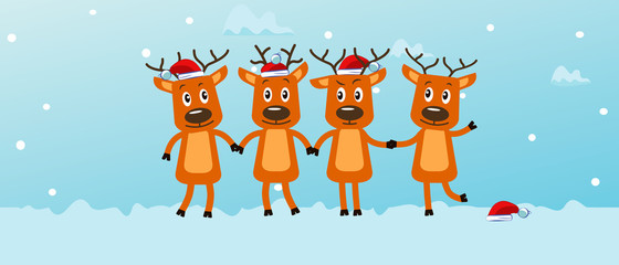 Four funny christmas reindeer