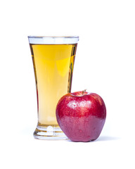 Glass of apple juice with red apples isolated on white