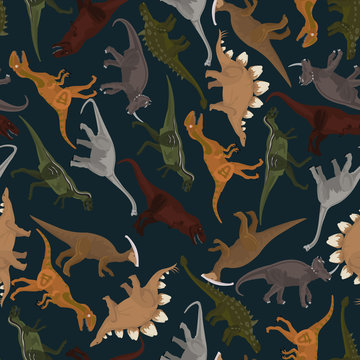 dark seamless pattern with dinosaurs