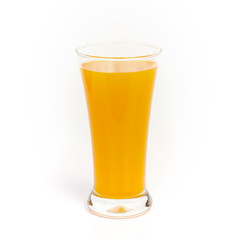 Full glass of orange juice on white background