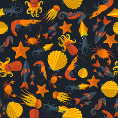 Obraz na płótnie Canvas dark seafood seamless pattern