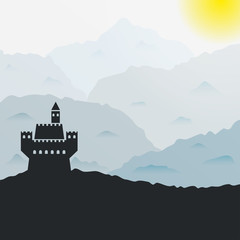 Fototapeta na wymiar Ancient castle silhouette in the mountains. Vector illustration.
