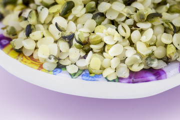Healthy edible hemp seeds with a coarse grind