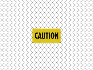 CAUTION Sign Seamless Tileable Steel Chain Link Fence