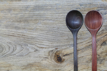 Top view Wooden spoon on old wooden background