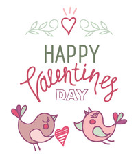 Valentine's day birds. Hand draw vector illustration in doodle style.