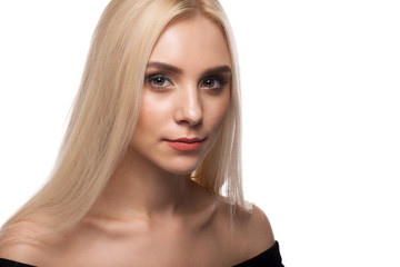 Portrait of the blonde on a white background