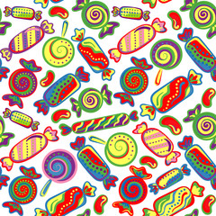 Naklejka premium Cute seamless pattern with colorful sweets. Seamless different sweets pattern. Assorted candies background.