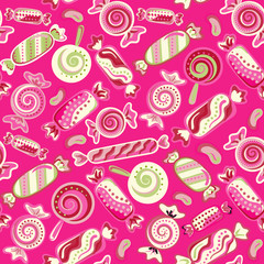 Naklejka premium Yummy colorful sweet lollipop candy cane seamless pattern. Vector illustration. Holiday's background