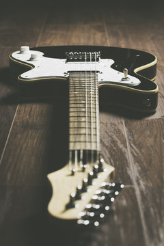 an electric guitar details, close up
