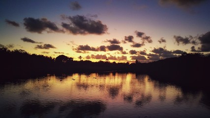 Dramatic sunset over the lake