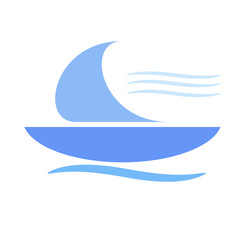 Blue boat in the wind