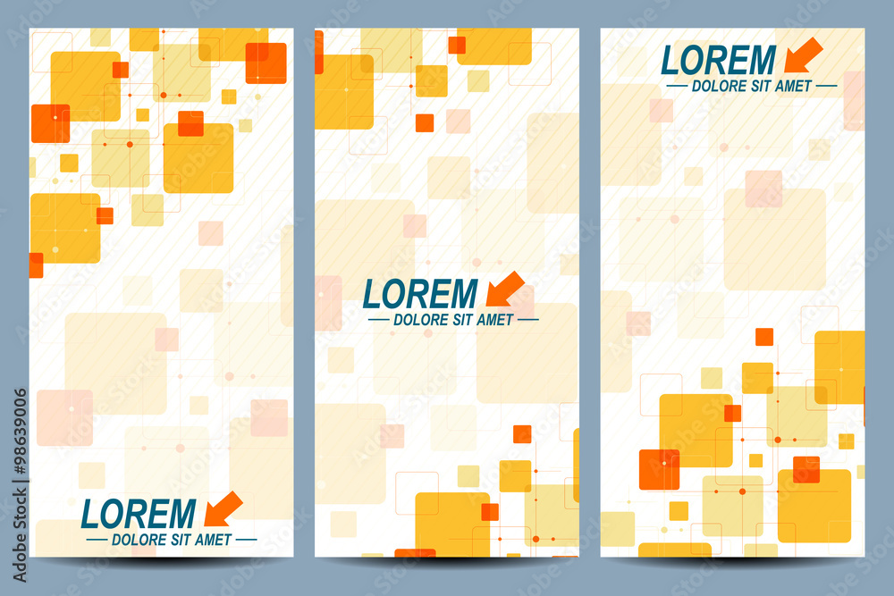 Poster set of the vector flyers. background with colorful squares, line, dot. modern stylish design