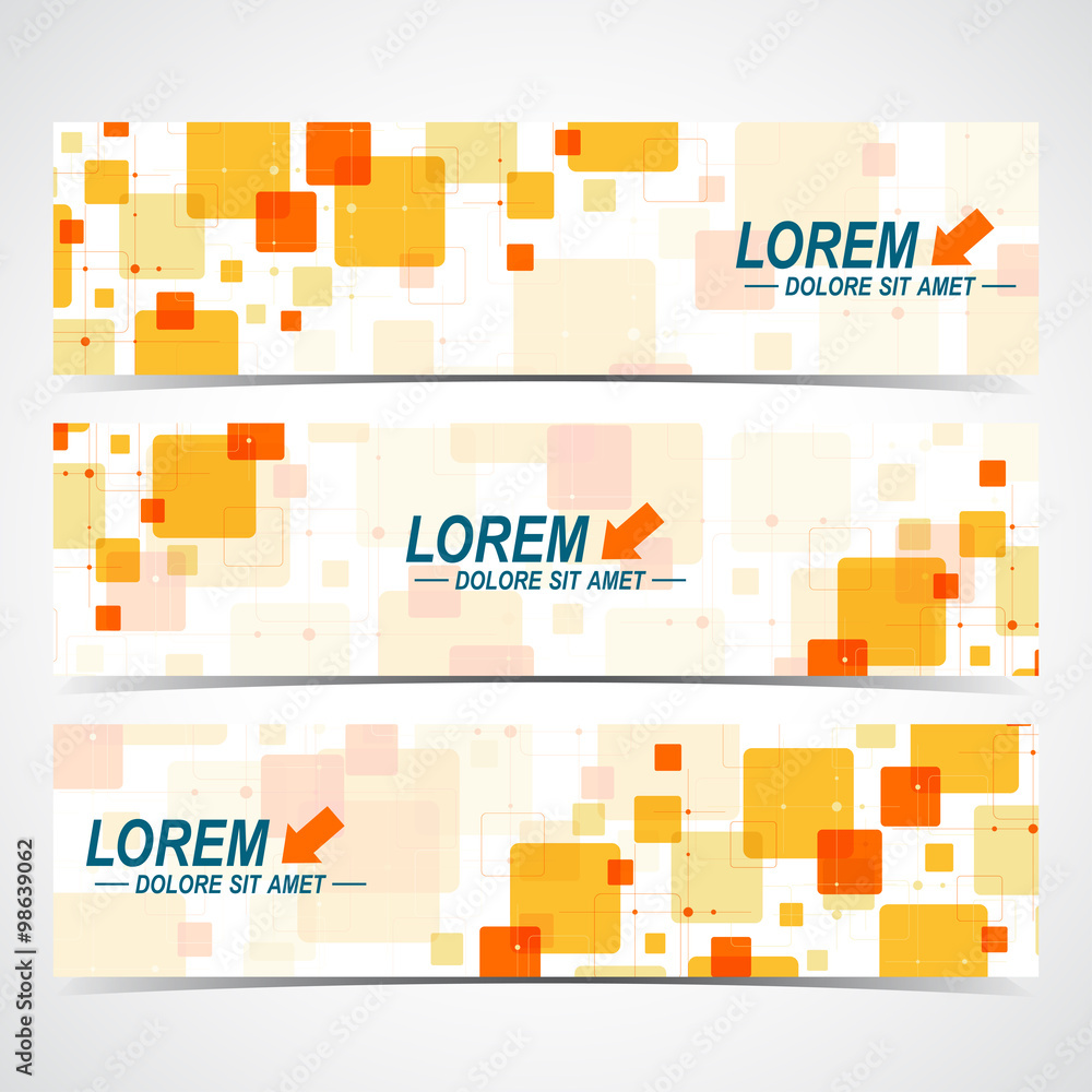 Poster set of the vector horizontal banners. background with colorful squares, line, dot. modern stylish de