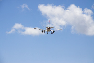 Airplane landing at the international Pisa airport 