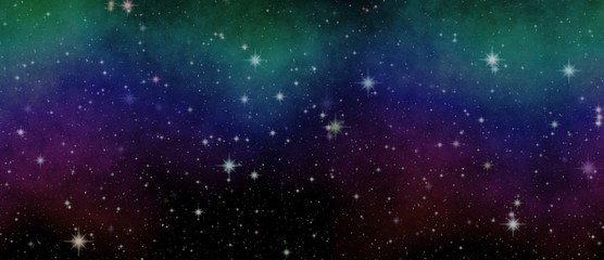 Panoramic looking into deep space. Dark night sky full of stars. The nebula in outer space.
