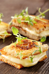 Fresh toast with cheese and herbs
