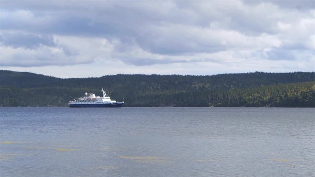 Arctic cruise ship  anchored in Nain, Newfoundland and Labrador.
