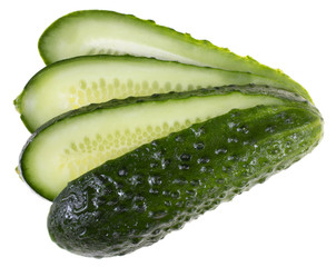 sliced cucumber isolated on white background