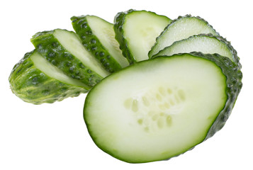 sliced cucumber isolated on white background
