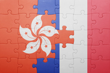 puzzle with the national flag of hong kong and france