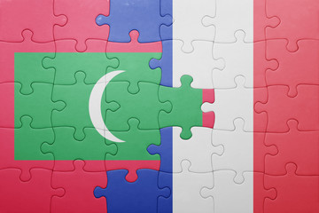 puzzle with the national flag of maldives and france