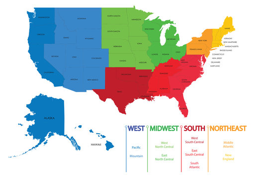 Map of US regions. Maps USA
