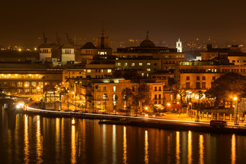 Fototapeta na wymiar Night scene in Old Havana with a view of the bay