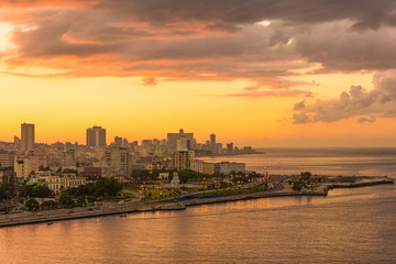 Sunset in Havana with a view of the city skyline