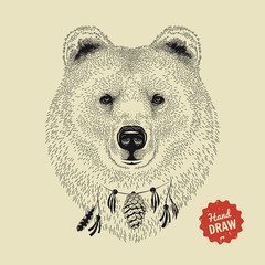 Vector sketch of a bear's face. Bear head, front view. Hand drawn illustration