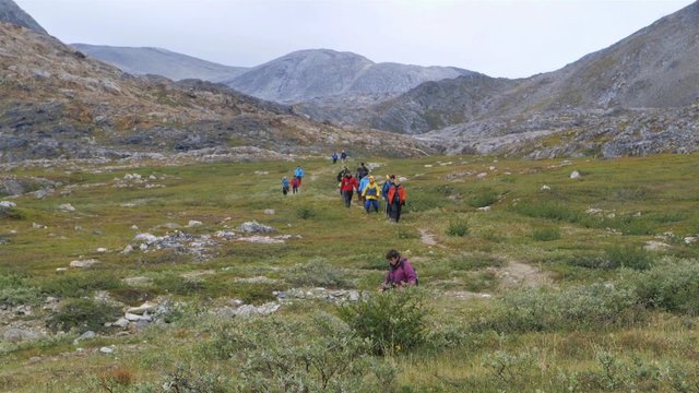 Time-lapse of expeditioners hiking in Torngat Mountains.