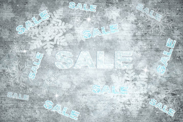 Grunge silver color winter season sale background witch optional discounts copy space background and procent signs. Winter season sale illustration. 