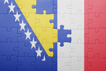 puzzle with the national flag of bosnia and herzegovina and france