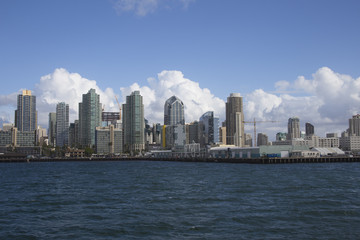 Fototapeta na wymiar Harbor view of San Diego, Southern California City skylne