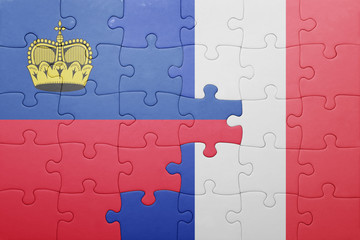 puzzle with the national flag of liechtenstein and france