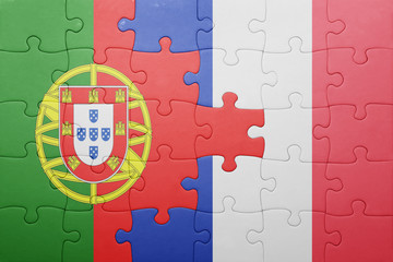 puzzle with the national flag of portugal and france