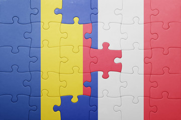 puzzle with the national flag of romania and france