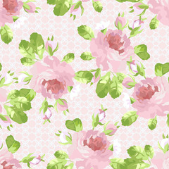 Pattern with pastel pink roses - 98647826