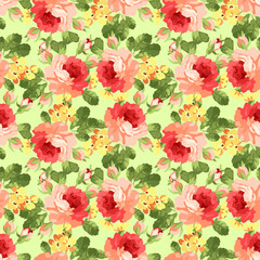 Vintage floral pattern with red roses