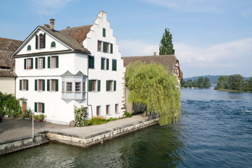 Fototapeta na wymiar House on Lake Boden, the view from pleasure boat, Switzerland